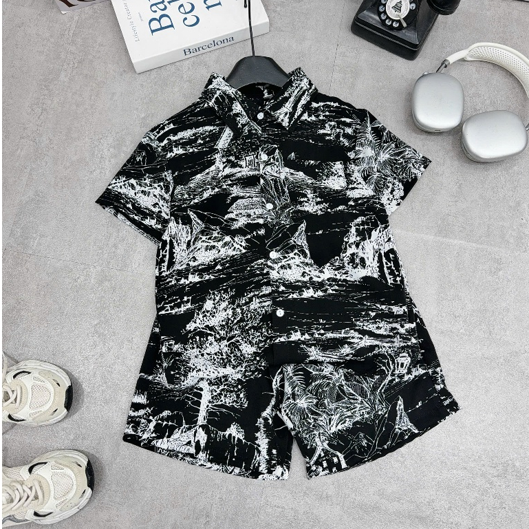 BỘ SƠ MI CHẤT LỤA HÀN cho bé trai, chất liệu mềm mịn, mát, không nhăn, không bai xù, 3 màu, size từ 17-60kg