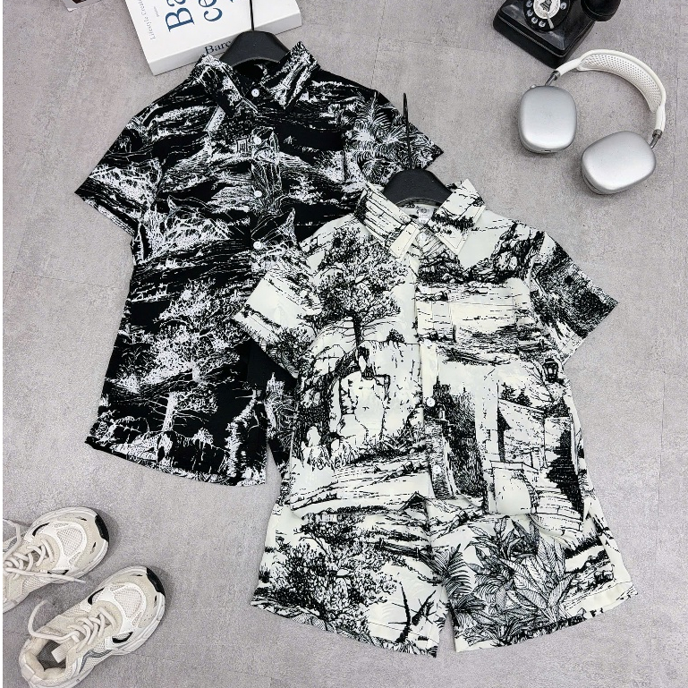 BỘ SƠ MI CHẤT LỤA HÀN cho bé trai, chất liệu mềm mịn, mát, không nhăn, không bai xù, 3 màu, size từ 17-60kg