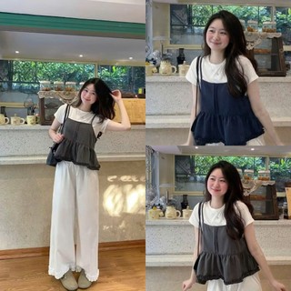 Set áo dây babydoll kiểu viền bèo kèm áo trắng mặc bên trong