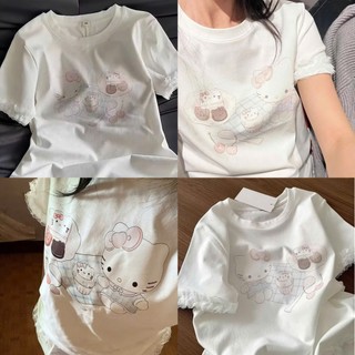 Áo babytee dành cho nữ phối ren tay ren gấu xinh xỉu chất liệu mềm mại và thoải mái cực xinh