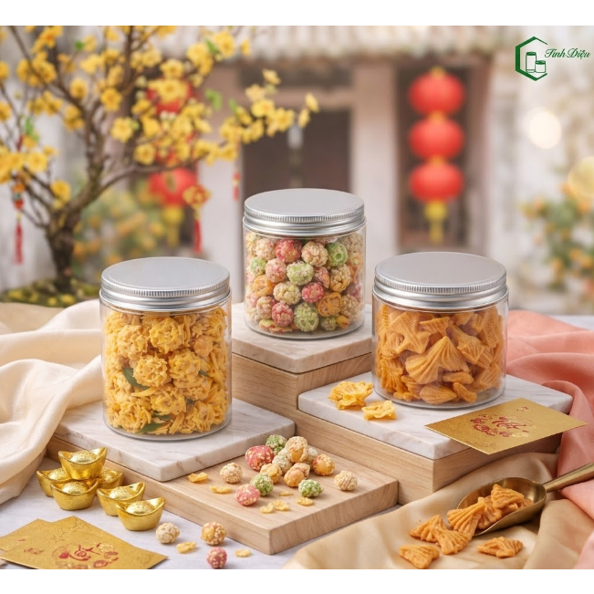 Combo 25 Hũ Nhựa PET Miệng Phi 65 Nắp Vặn Kèm Seal - Đựng Đồ Uống, Thực Phẩm - Tặng 1 Chai Tim