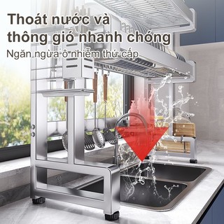 Kệ Chén Bát INOX Thông Minh 2 Tầng Chiều cao có thể điều chỉnh 42-46cm Dung lượng lớn Tải Trọng 100kg