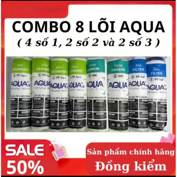 [ Combo 8 ] Lõi lọc nước AQUA 123. (TẶNG TAY THÁO NĂP) Bao gồm 4 lõi số 1, 2 lõi số 2 và 2 lõi số 3