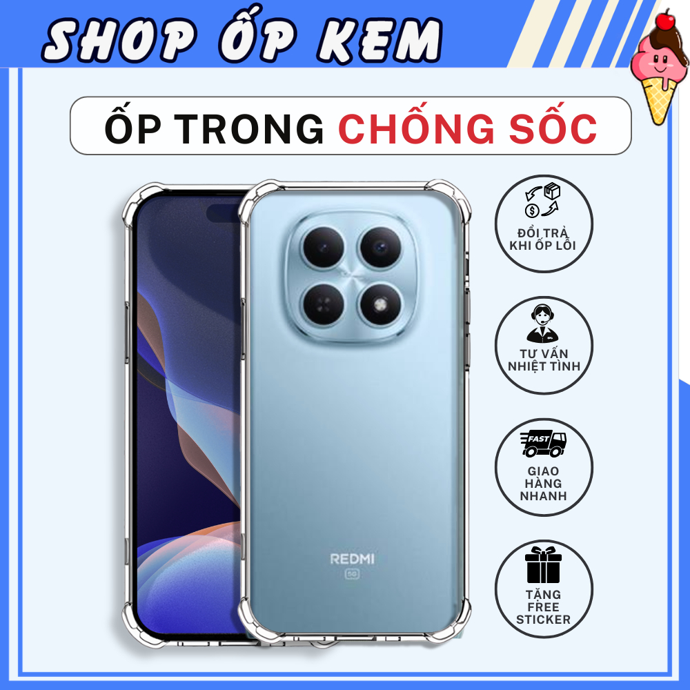 Ốp Lưng Xiaomi Redmi Note 15, Note 15 Pro, Note 15 Pro Plus 4G|5G TRONG SUỐT CHỐNG SỐC | OPKEM