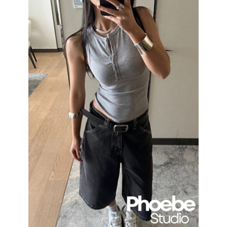 Áo Ba Lỗ Cổ Trụ Viền Nút - Phoebe Studio [AO00193]