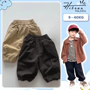 Quần kaki bé trai, bé gái Hibena Kids, quần kaki cho bé ống rộng bo cạp vải co giãn bé mặc đi học, đi chơi QT7