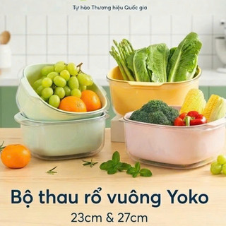 Bộ thau rổ vuông Inochi - Yoko, hai lớp đựng trái cây, rau củ siêu xinh, chất lượng cao cấp
