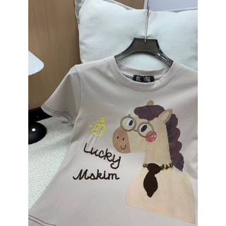 Áo phông cotton cổ tròn cộc tay hình ngựa đeo kính form gọn