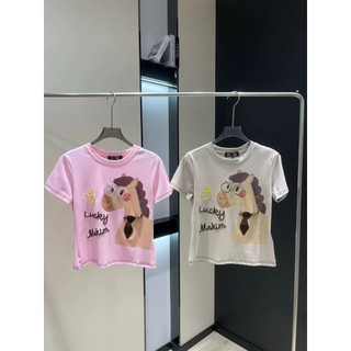 Áo phông cotton cổ tròn cộc tay hình ngựa đeo kính form gọn