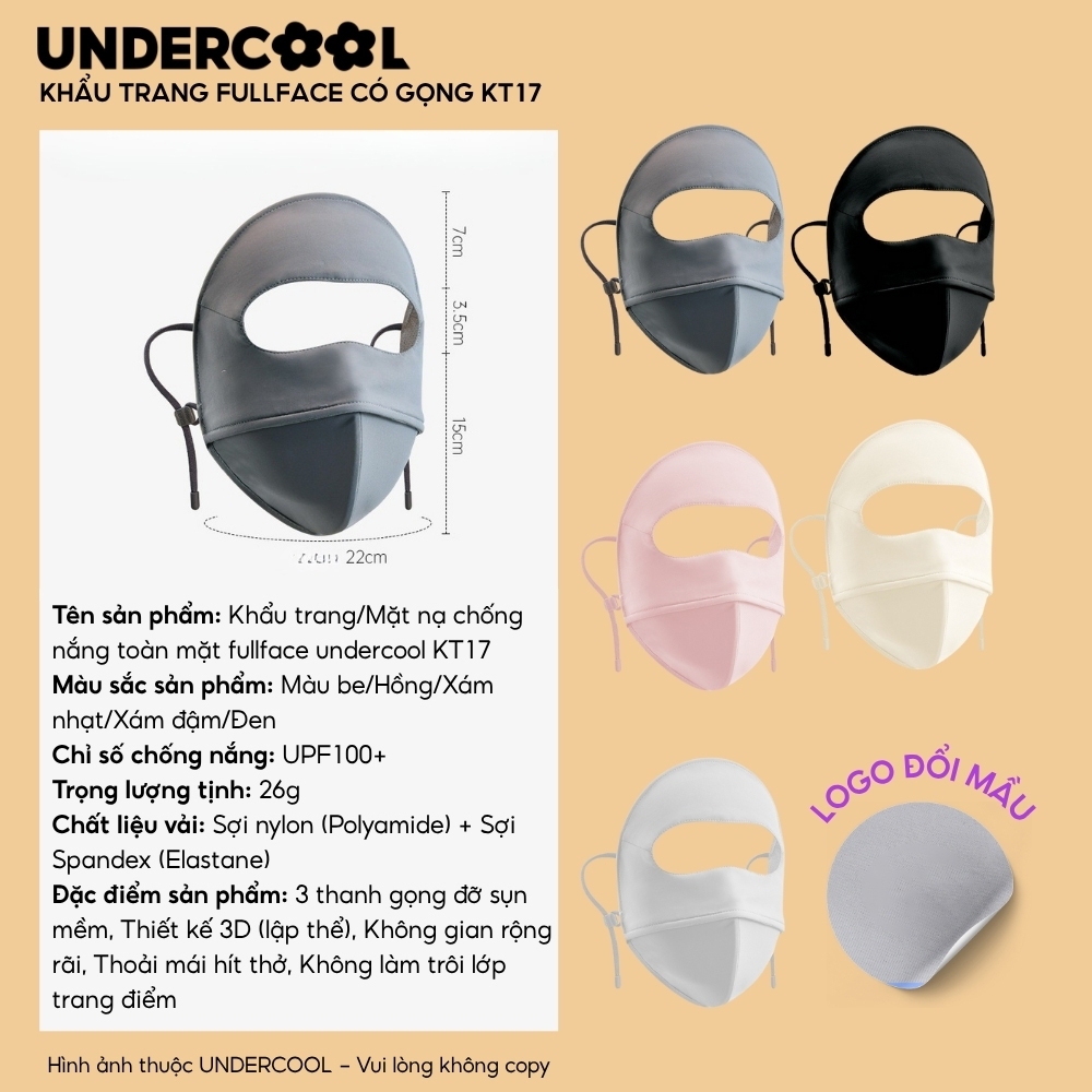 Khẩu trang fullface có gọng chống nắng UPF100+ UNDERCOOL, toàn mặt thiết kế 3D mát lạnh, chống tia UV KT17