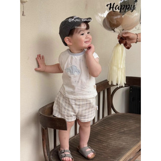 Bộ ba lỗ in hình ô tô phối quần kẻ caro cho bé trai