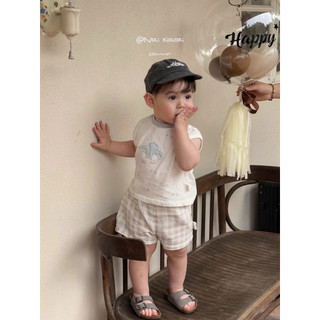 Bộ ba lỗ in hình ô tô phối quần kẻ caro cho bé trai