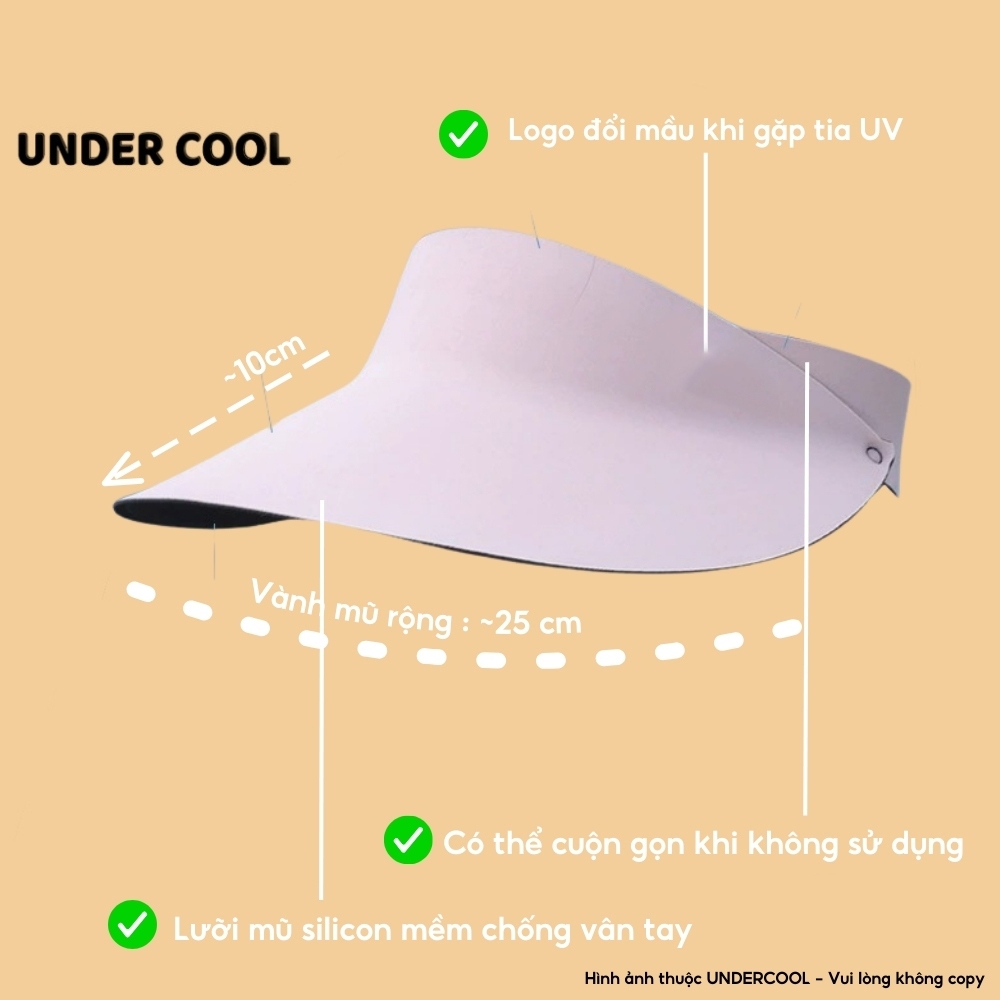 Mũ Chống Nắng nửa đầu chống nắng UNDERCOOL Nón Nữ Nửa Đầu rộng vành Chống UV UPF50+ Năng Động Trẻ Trung  MU04