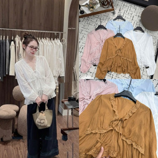 Áo sơ mi babydoll cổ V viền ren dài tay/cộc tay style bánh bèo #2607