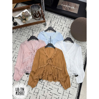Áo sơ mi babydoll cổ V viền ren dài tay/cộc tay style bánh bèo #2607