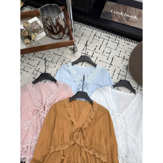 Áo sơ mi babydoll cổ V viền ren dài tay/cộc tay style bánh bèo #2607