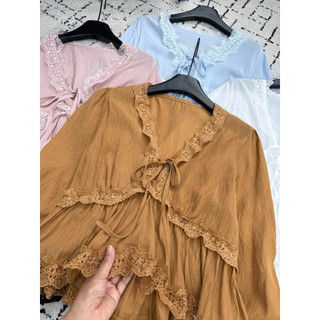 Áo sơ mi babydoll cổ V viền ren dài tay/cộc tay style bánh bèo #2607