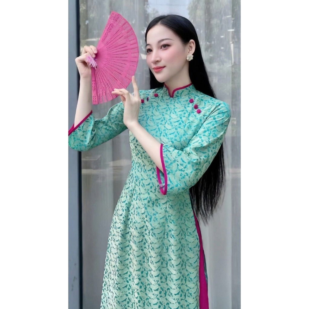 Áo Dài Nữ Cách Tân Tím Pastel Họa Tiết Vân Chìm set Áo Dài Tay Lỡ Dáng Suông Hiện Đại Kèm Quần Lụa Ống T1521G
