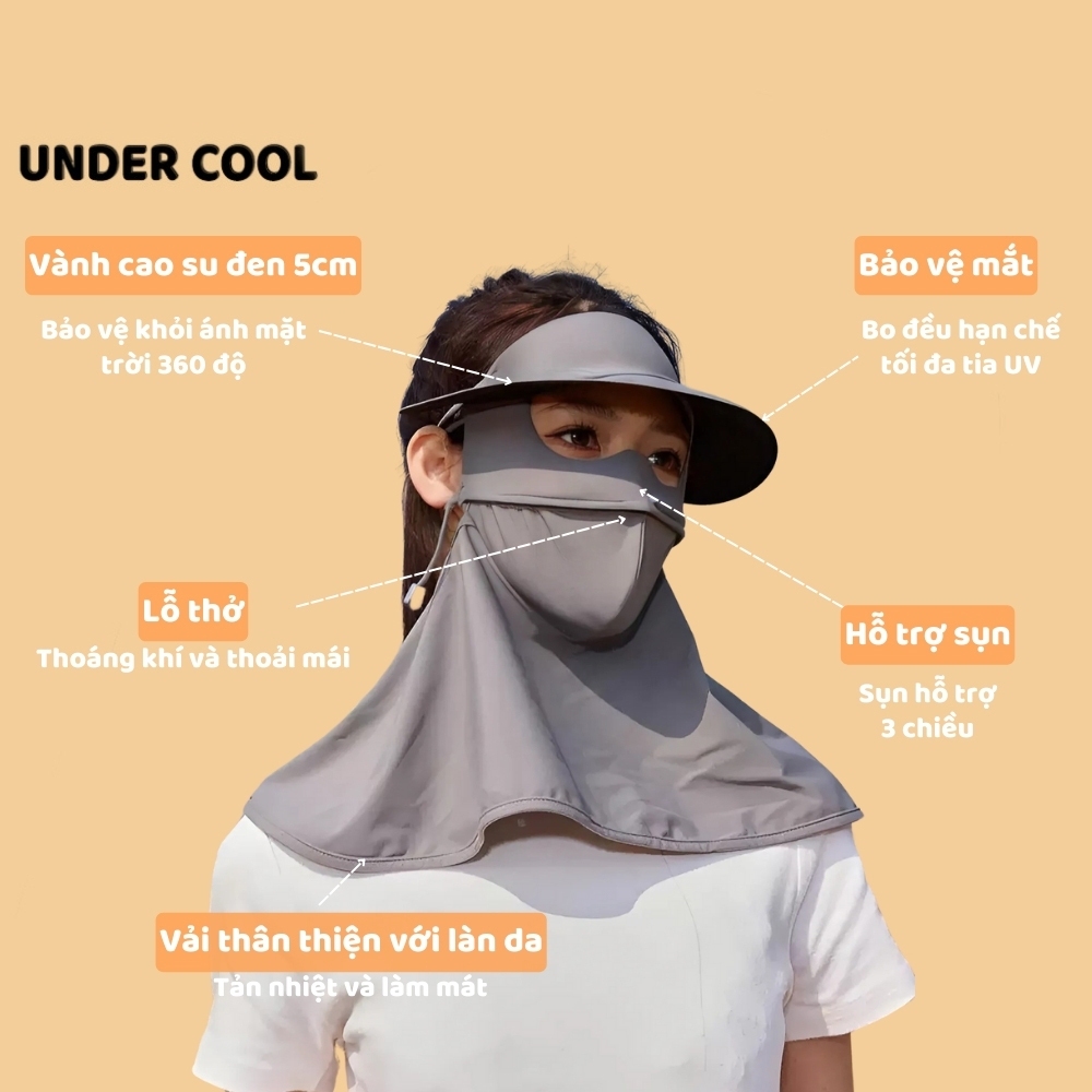 Khẩu Trang Chống Nắng Bảo Vệ Vùng Cổ Full Face Kèm Lưỡi Trai Che Nắng UNDERCOOL Bảo Vệ Da UPF50+ KT08