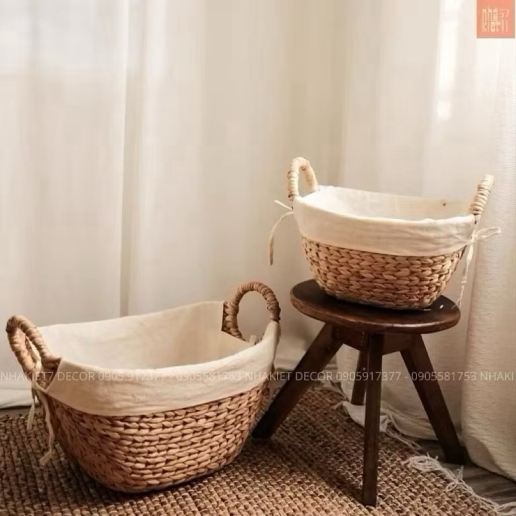 Giỏ lục bình dáng thuyền đựng đồ, decor trang trí nhà cửa