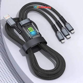 Cáp sạc 3 đầu bọc dù cao cấp sạc nhanh 100w Màn hình kỹ thuật số phukienmk10