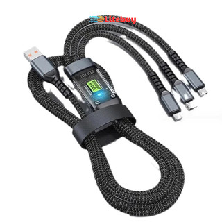 Cáp sạc 3 đầu bọc dù cao cấp sạc nhanh 100w Màn hình kỹ thuật số phukienmk10