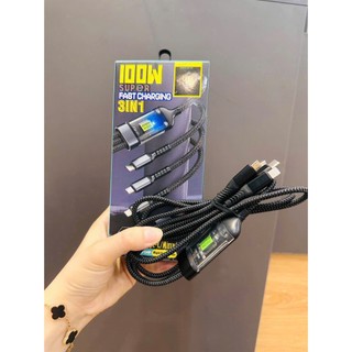 Cáp sạc 3 đầu bọc dù cao cấp sạc nhanh 100w Màn hình kỹ thuật số phukienmk10