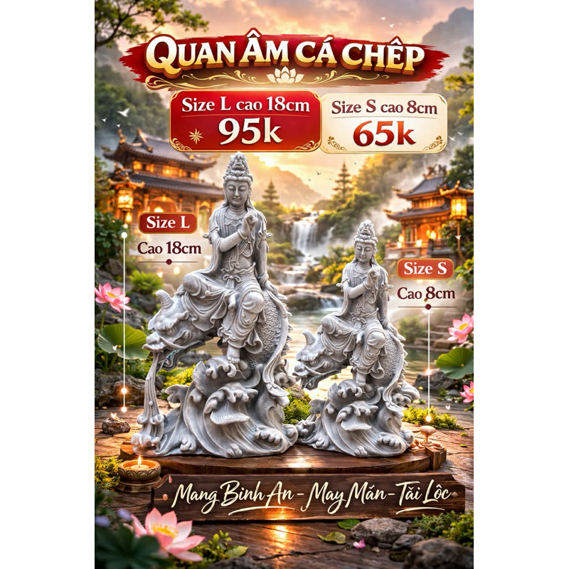 Tượng Phật Quan Âm ngồi bán nguyệt đá sa thạch