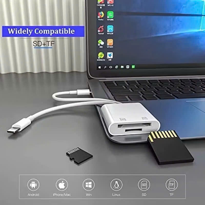 Đầu đọc thẻ nhớ SD TF 2 trong 1 cho điện thoại iPhone/Android/Máy Ảnh/v.v tương thích với tất cả các thiết bị