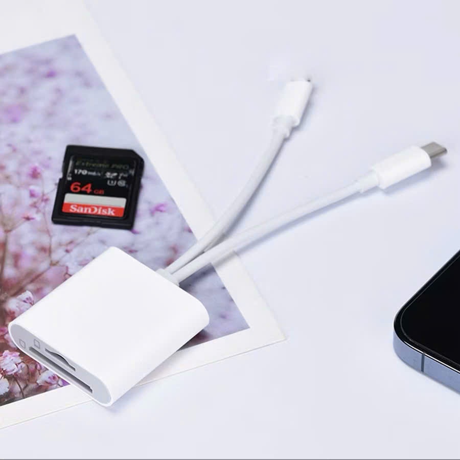 Đầu đọc thẻ nhớ SD TF 2 trong 1 cho điện thoại iPhone/Android/Máy Ảnh/v.v tương thích với tất cả các thiết bị
