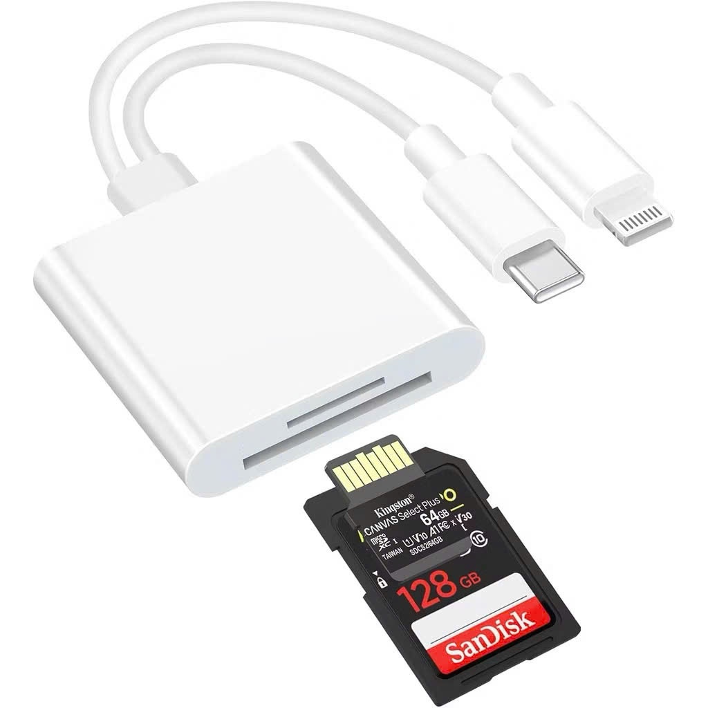 Đầu đọc thẻ nhớ SD TF 2 trong 1 cho điện thoại iPhone/Android/Máy Ảnh/v.v tương thích với tất cả các thiết bị