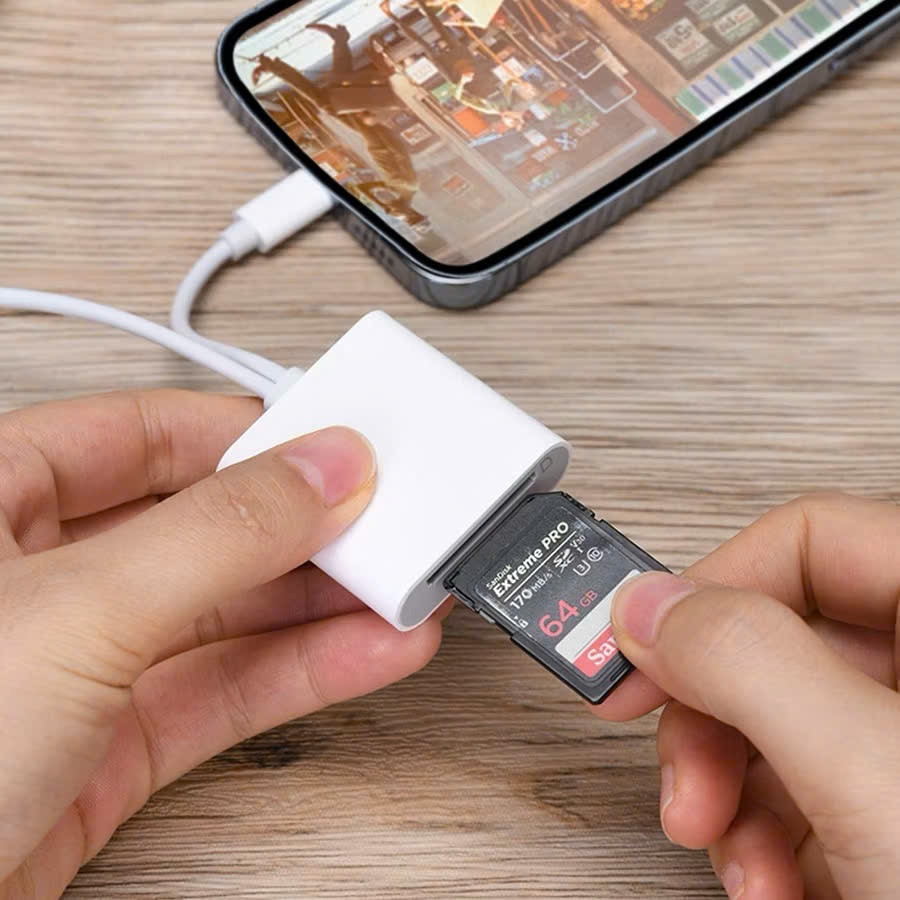 Đầu đọc thẻ nhớ SD TF 2 trong 1 cho điện thoại iPhone/Android/Máy Ảnh/v.v tương thích với tất cả các thiết bị