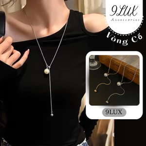 9LUX Vòng cổ dài chữ Y dây kéo thép Titan phối 1 hạt ngọc trai nhân tạo TT7 cực chất chơi