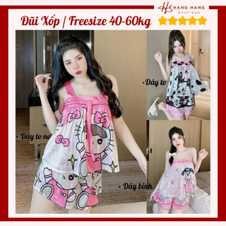 Đồ ngủ nữ 40-60kg, đồ ngủ 2 dây bản to quần đùi lụa xước mềm mát 60CS23, đồ bộ nữ đồ mặc nhà dễ thương cute