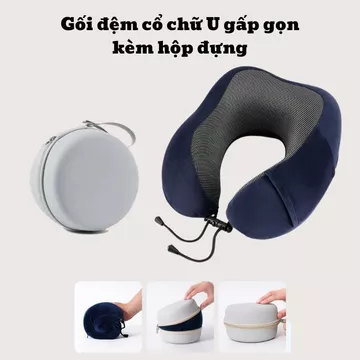 Gối Chữ U Ruột Cao Su Kê Cổ Cao Cấp Kèm Hộp Đựng Gấp Gọn – Gối Du Lịch Máy Bay, Ô Tô Chống Mỏi Cổ Gối Ngủ Trưa Văn Phòng