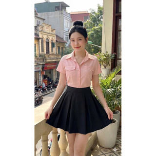 áo sơ mi nữ ,áo sơ mi ngắn tay cao cấp 2 túi, phối đồ tôn dáng cực xinh, hàng cao cấp quảng châu. Q1