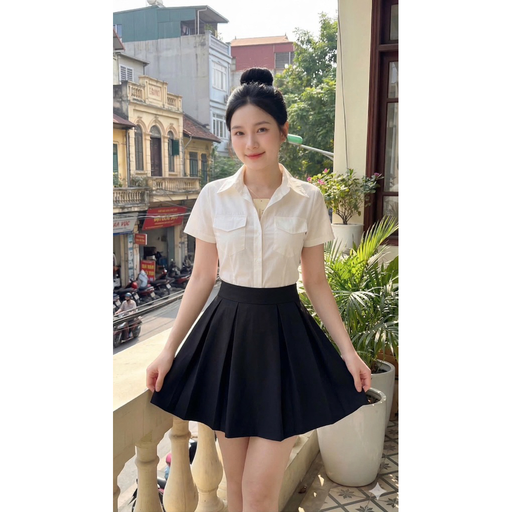 áo sơ mi nữ ,áo sơ mi ngắn tay cao cấp 2 túi, phối đồ tôn dáng cực xinh, hàng cao cấp quảng châu. Q1