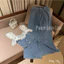 Set áo phối ren bèo quần jeans suông