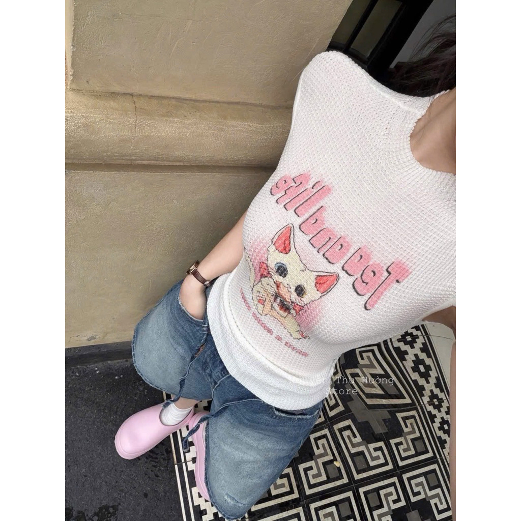 Áo babytee lò xo mèo cute