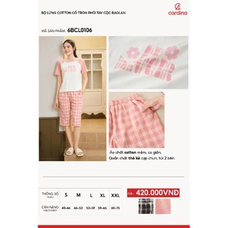 6BCL01Đồ bộ nữ mặc nhà CARDINA chất liệu cotton cao cấp thiết kể lửng hoạ tiết tay raglan trẻ trung 6BCL01