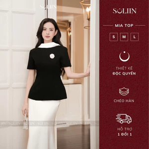 Áo Peplum Thiết Kế Cổ Trụ Lụa Tô Châu SOLIIN Đen/Đỏ/Nâu Phong Cách Sang Trọng Thanh Lịch MIA TOP