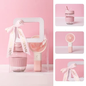 Set Quà Tặng Cốc Thủy Tinh Kèm Quạt Cầm Tay Túi Quà Tặng 8/3 20/10 Sinh Nhật Mun Store S.COCQUAT