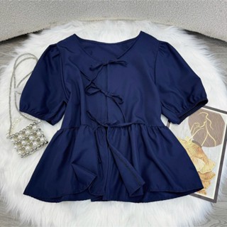 Áo baby doll  bigsize nữ kiểu tay ngắn phồng gắn nơ xinh xắn chất kate mềm mịn phù hợp đi học, đi làm A191/A190