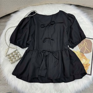 Áo baby doll  bigsize nữ kiểu tay ngắn phồng gắn nơ xinh xắn chất kate mềm mịn phù hợp đi học, đi làm A191/A190