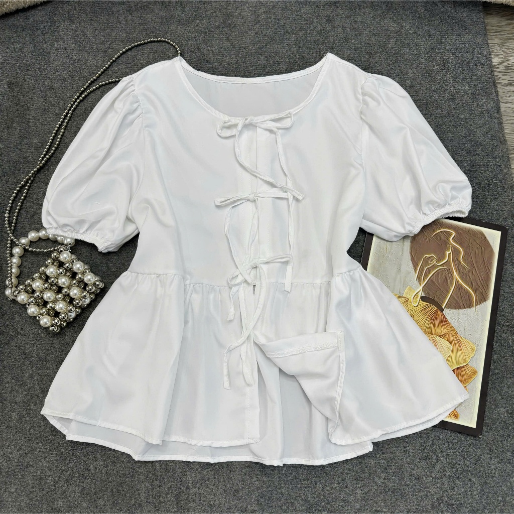 Áo Babydoll Kẻ Bigsize Nữ Nơ Tay Bồng bo chun siêu hot, áo nữ kiểu dáng Hàn Quốc 50-95kg