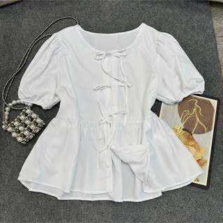 Áo baby doll  bigsize nữ kiểu tay ngắn phồng gắn nơ xinh xắn chất kate mềm mịn phù hợp đi học, đi làm A191/A190