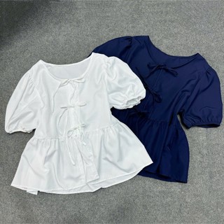 Áo baby doll  bigsize nữ kiểu tay ngắn phồng gắn nơ xinh xắn chất kate mềm mịn phù hợp đi học, đi làm A191/A190