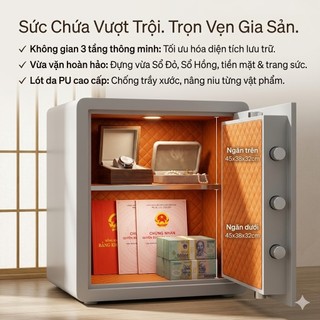Két Sắt Điện Tử Thông Minh 45x38x32cm - Khóa Vân Tay & Mật Mã Cao Cấp, Lắp Đặt Gắn Tường/Tủ Linh Hoạt