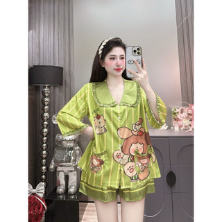 Đồ Bộ Pijama Lụa LaTin Tơ Tằm Ren Hoạ Tiết Thiết Kế Nữ (Có Túi Quần 40kg-60kg)