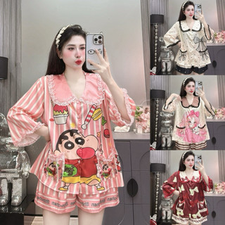 Đồ Bộ Pijama Lụa LaTin Tơ Tằm Ren Hoạ Tiết Thiết Kế Nữ (Có Túi Quần 40kg-60kg)